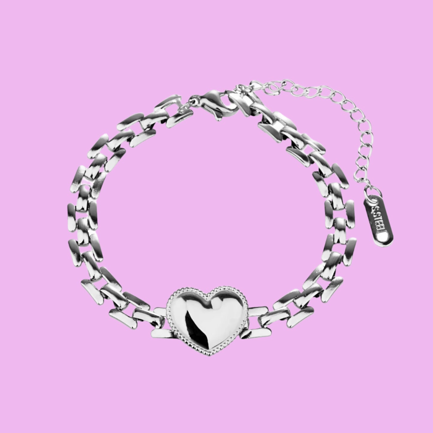 Silver Heart + Chain Bracelet